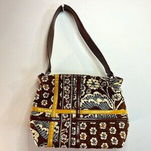 Vera Bradley Brown Blue Gray Yellow Gold Print Purse - EUC